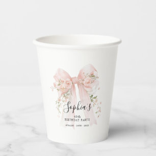 45. Geburtstagsfeier Rosa Schleife mit Rosen indiv Pappbecher