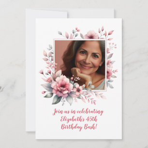 45. Geburtstagspartei Custom Foto Floral Einladung