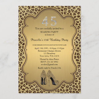 45. Geburtstagsparty 45., Cheetah High Heels Shoes Einladung