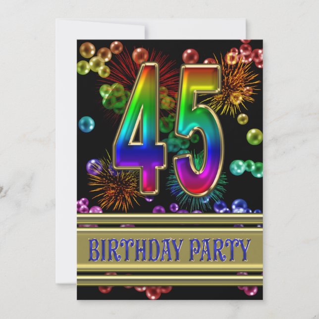 45. Geburtstagsparty Einladung mit Blasen (Vorderseite)