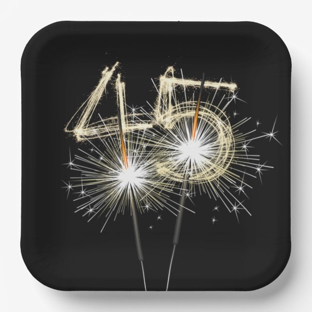 45. Geburtstagsparty Sparklers auf Black Pappteller (Vorderseite)