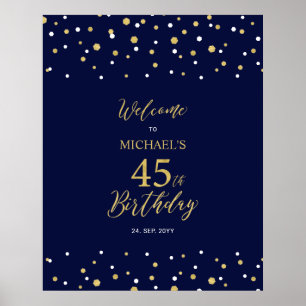 45. Geburtstagsparty von Gold & Navy Confetti Poster
