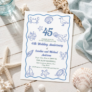 45. Hochzeitsjubiläum Chic Handgezeichnetes Meerle Einladung