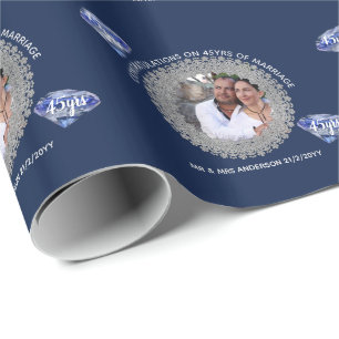 45. Hochzeitstag - ADD FOTO Sapphire Blue Geschenkpapier