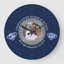 45. Hochzeitstag - ADD FOTO Sapphire Blue Große Wanduhr