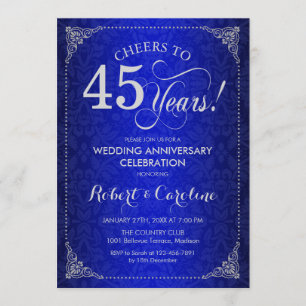 45. Hochzeitstag - Blauer Silberdamast Einladung