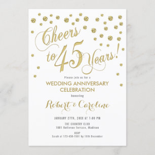 45. Hochzeitstag Einladung - Gold & Weiß