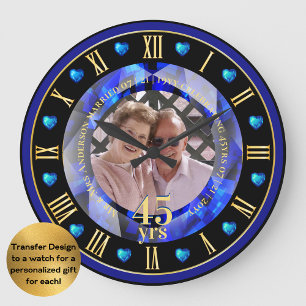 45. Hochzeitstag FOTO Geschenk Saphirblau Große Wanduhr