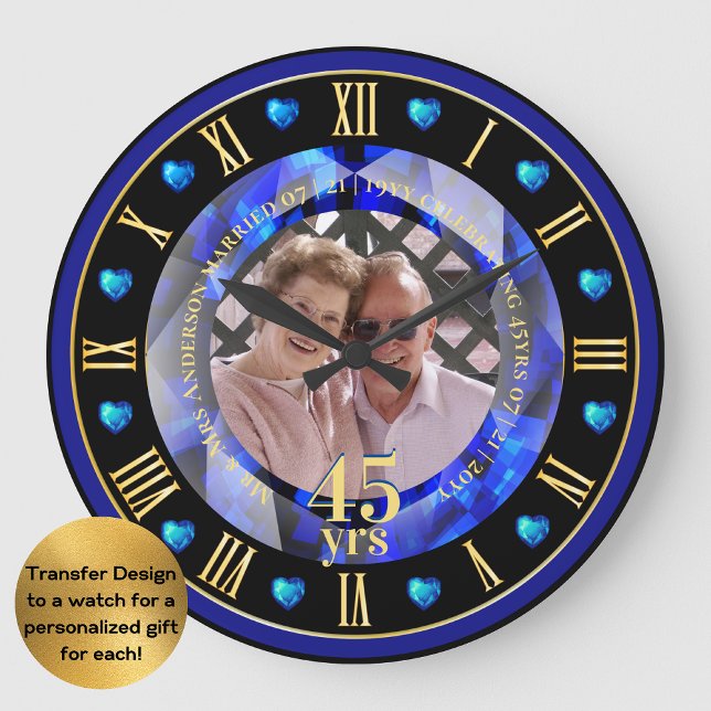 45. Hochzeitstag FOTO Geschenk Sapphire Blue Große Wanduhr (Von Creator hochgeladen)