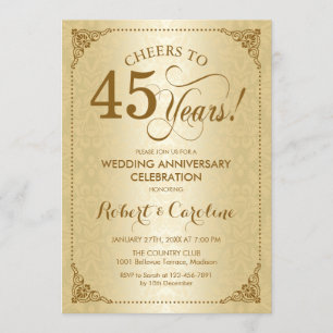 45. Hochzeitstag - Gold Damast Einladung
