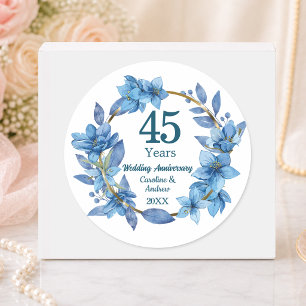 45. Hochzeitstag mit blauer floraler Saphir-Jubilä Runder Aufkleber