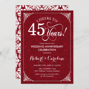 45. Hochzeitstag - Ruby Red Damask Einladung