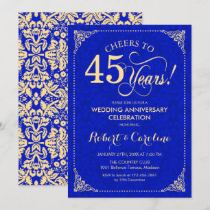 45. Hochzeitstag Saphirblau Gold Damast Einladung