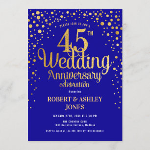 45. Hochzeitstag - Sapphire Blue & Gold Einladung