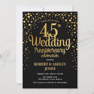45. Hochzeitstag - Schwarz & Gold Einladung