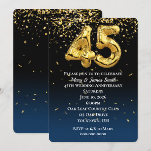 45 Jahre Gold Balloons & Confetti Einladung
