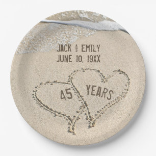 45. Jubiläum Beach Hearts Paper Plate Pappteller