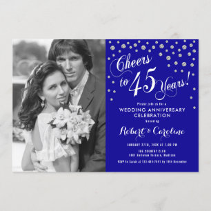 45. Jubiläum mit Foto - Sapphire Blue Silver Einladung