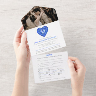 45. Saphir-Hochzeitstag Herz blau Foto All In One Einladung