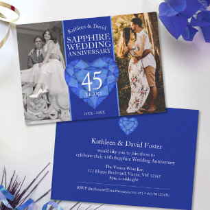 45. Saphir-Hochzeitstag jetzt und damals Foto Einladung