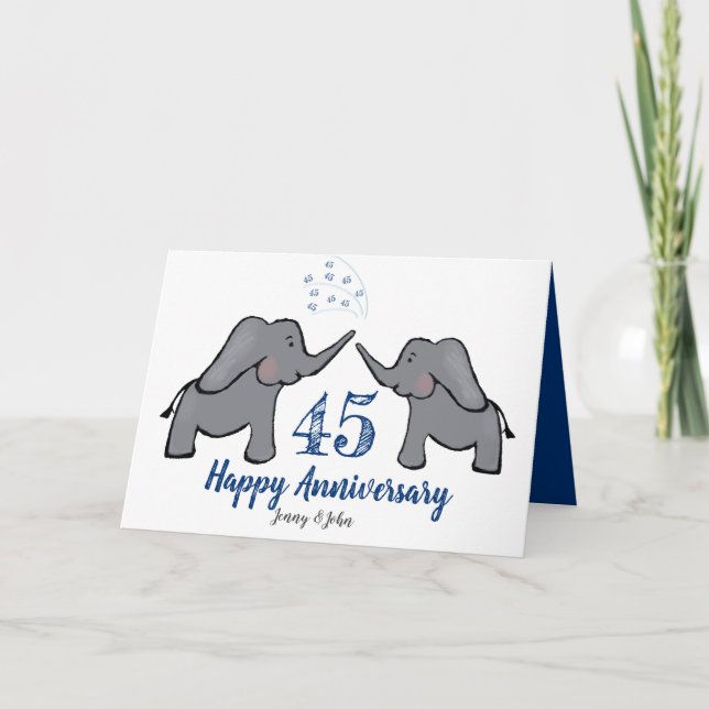 45. Saphir Hochzeitstag niedlicher Elefant Karte (Vorderseite)