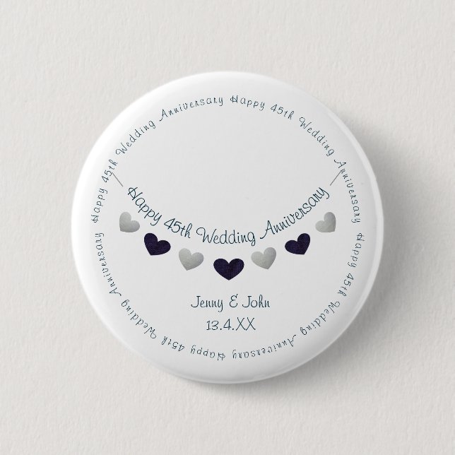 45. saphire Hochzeitstag bunting Design Button (Vorderseite)