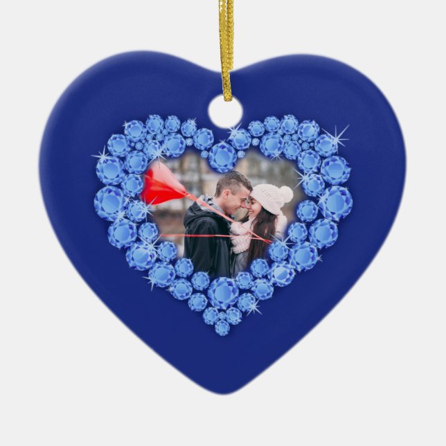 45. Saphirjubiläum Custom Foto Blue Keramik Ornament (Vorne)
