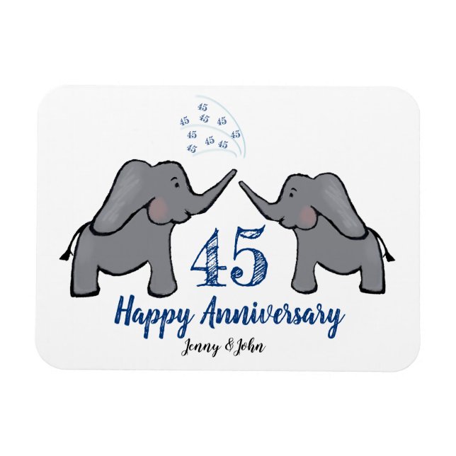 45. Sapire Hochzeitstag niedlicher Elefant Magnet (Horizontal)