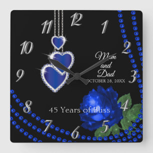 45. Sapphire Blue Rose Jubiläum Quadratische Wanduhr
