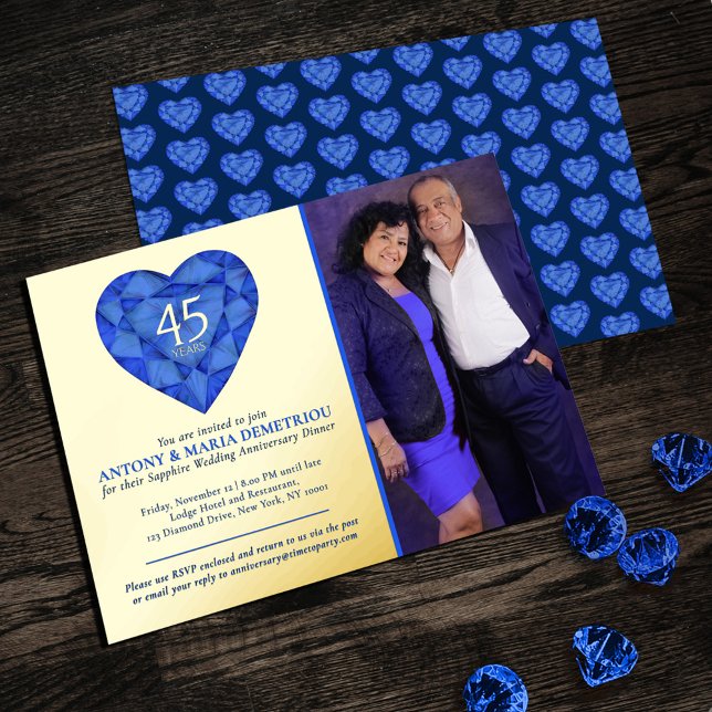 45. Sapphire Blue Wedding Anniversary Herz Foto Folieneinladung (Von Creator hochgeladen)