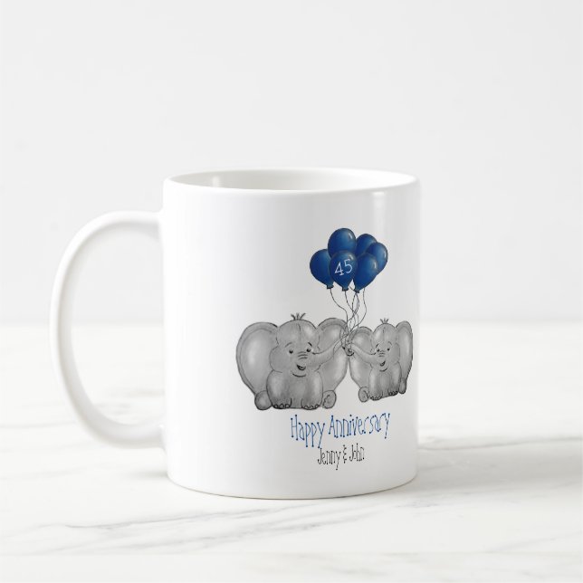 45. Sapphire Hochzeitstag Elefantengeschenk Kaffeetasse (Links)