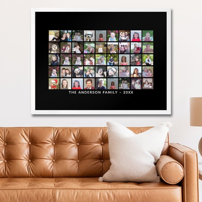 45 Square Foto Collage Grid mit Text - schwarz Poster (Personalized Photo Poster)