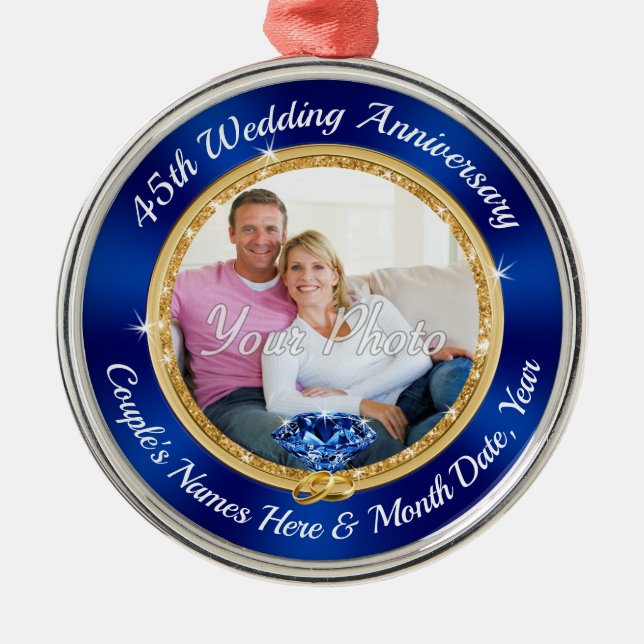 45. Wedding Anniversary Gift Ideas, Sapphire Ornament Aus Metall (Vorne)