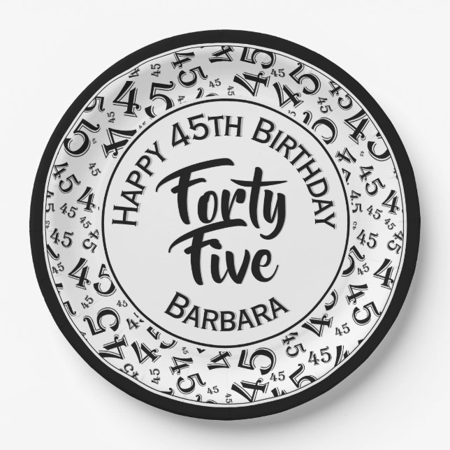 45. Zufallszahlenmuster Schwarz-weiß Pappteller (Vorderseite)