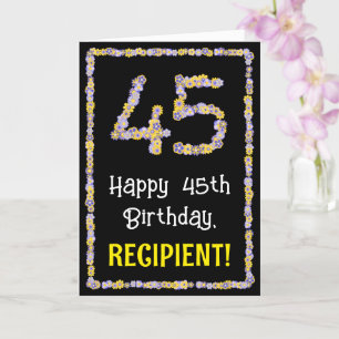 45th Birthday: Floral Flowers Number, Custom Name Karte