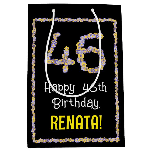 46. Geburtstag: Blumennummer, Individuelle Name, B Mittlere Geschenktüte (Vorderseite)