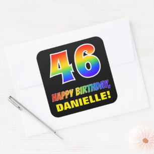 46. Geburtstag: Bold, Fun, Simple, Rainbow 46 Quadratischer Aufkleber