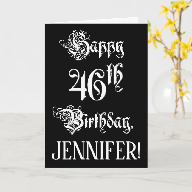 46. Geburtstag: Extravagant, elegant, Script + Ind Karte (Gelbe Blume)