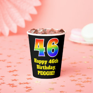 46. Geburtstag: Farbenfroh, Spaß, Spannung, Regenb Pappbecher