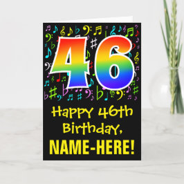 46. Geburtstag: Farbige Musiksymbole + Regenbogen  Karte