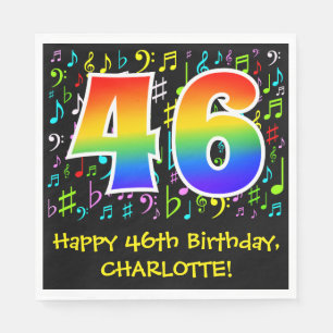 46. Geburtstag - Farbige Musiksymbole, Regenbogen Serviette