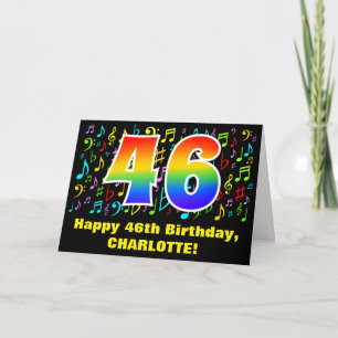 46. Geburtstag: Farbige Musiksymbole und Regenboge Karte