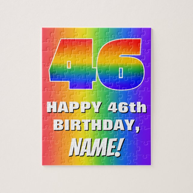 46. Geburtstag: Farbiges, lustiges Regenbogenmuste Puzzle (Vertikal)
