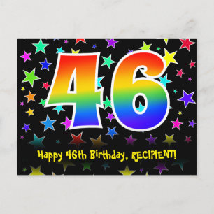 46. Geburtstag: Lustiges Sterne-Muster, Regenbogen Postkarte