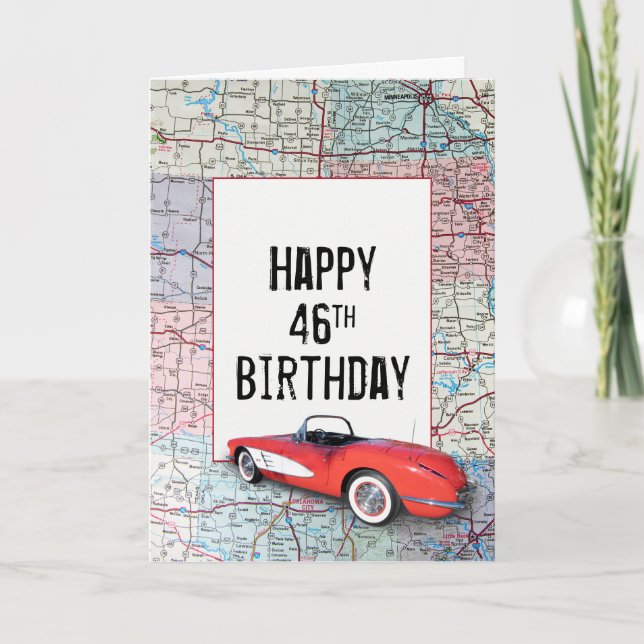 46. Geburtstag Retro Corvette auf Karte (Vorderseite)