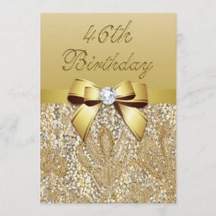 46. Geburtstags-Gold-Imitate-Sequins und Bow Einladung