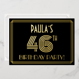 46. Geburtstagsparty — Art Deco Stil "46" + Name Folieneinladung