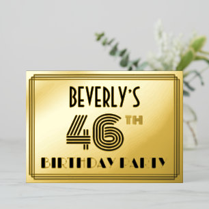 46. Geburtstagsparty — Art Deco Stil "46" & Name Folieneinladung
