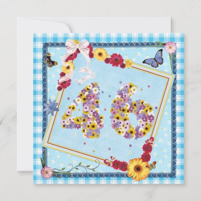 46. Geburtstagsparty Einladung Blume, Schmetterlin (Vorderseite)