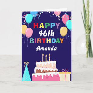 46. Happy Birthday Balloons Cake Navy Blue Karte